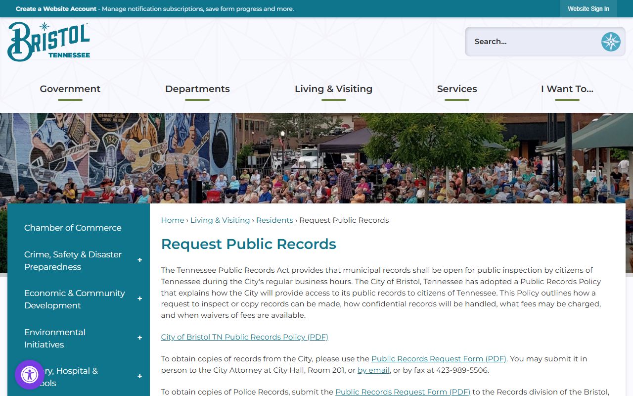 Bristol police blotter public records request page