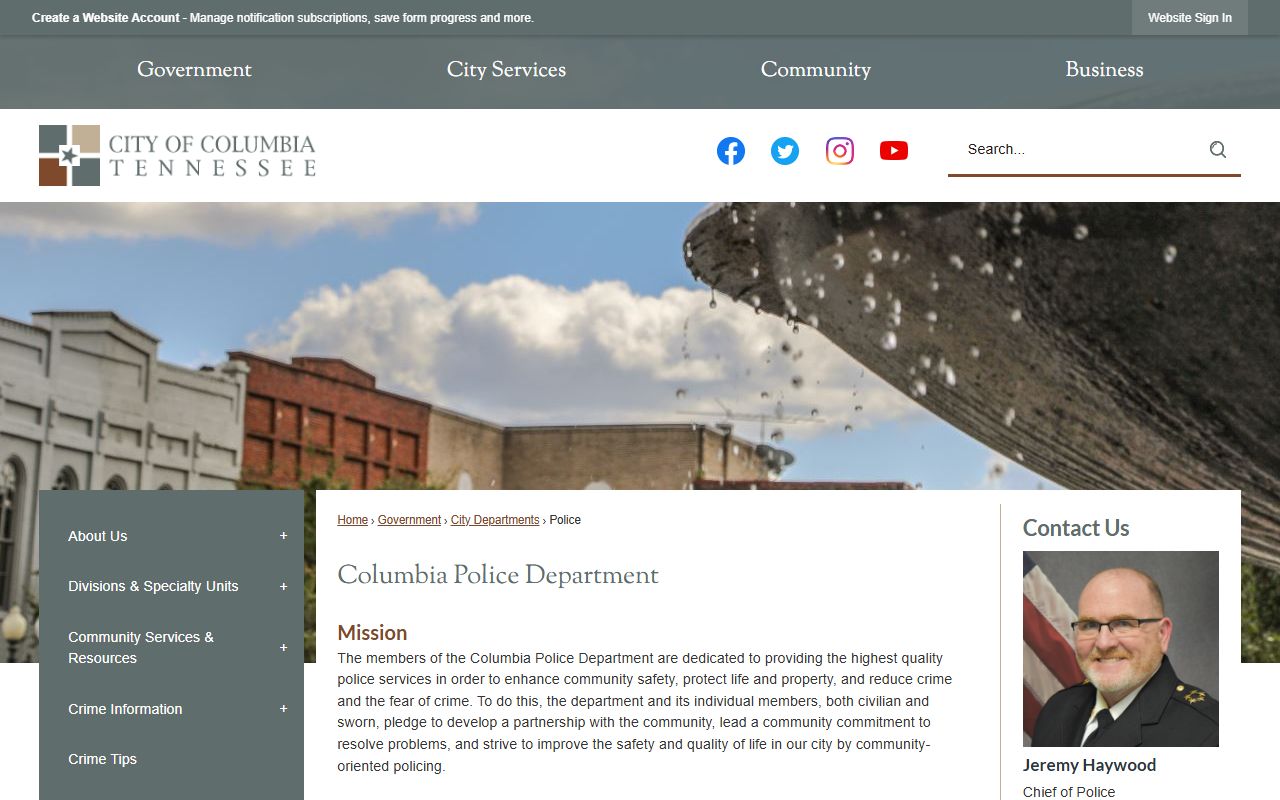 Columbia Police Blotter police department page