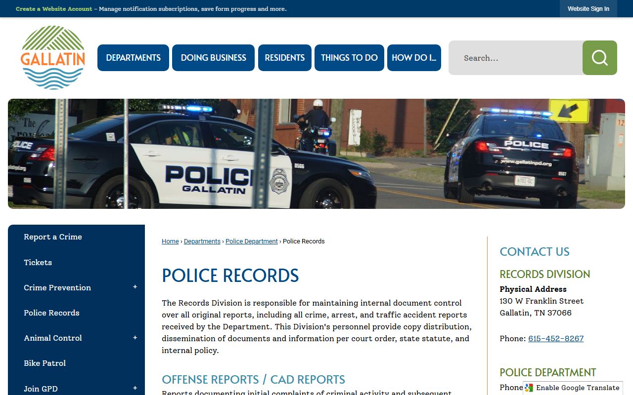 Gallatin police blotter records division page