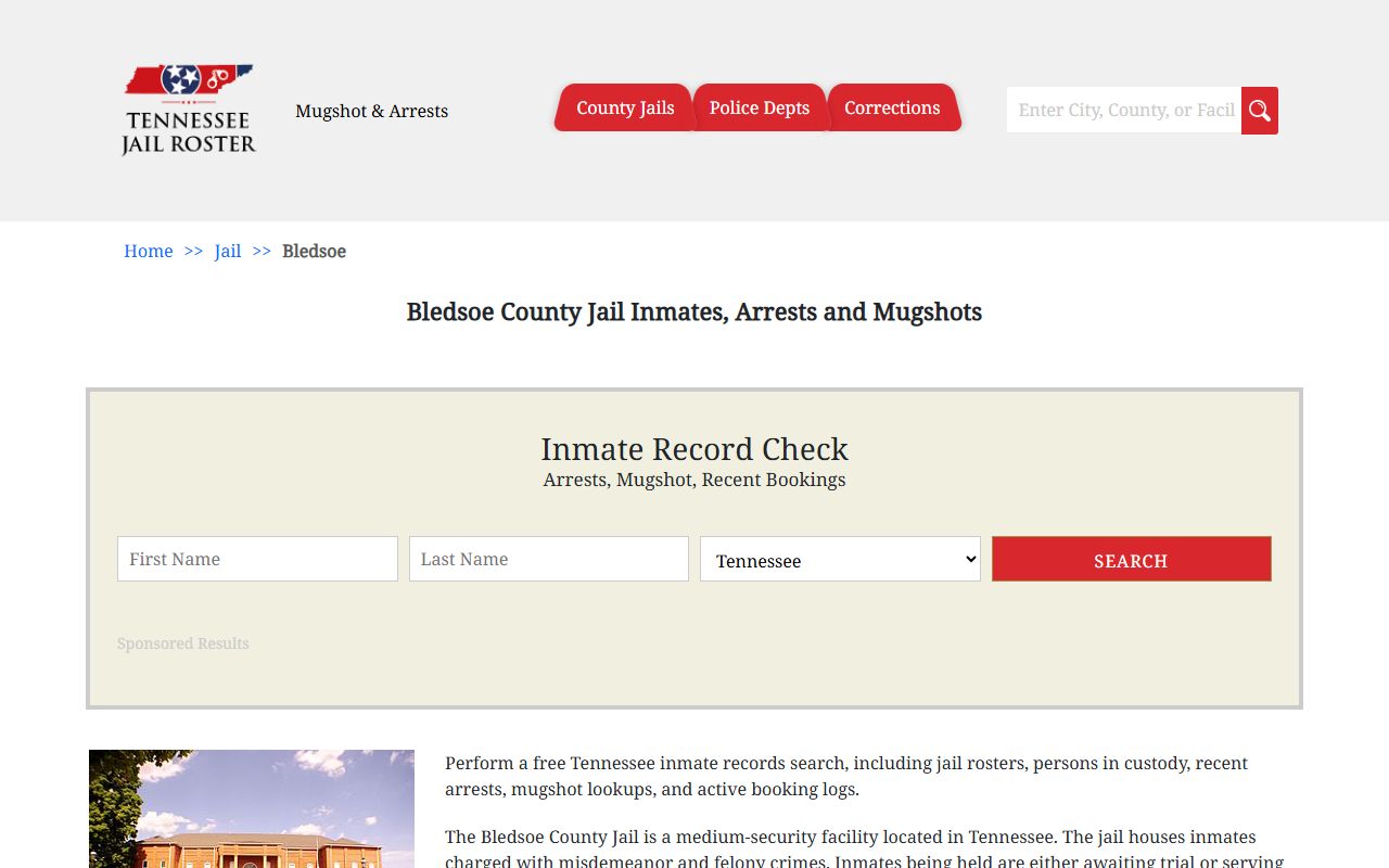 Bledsoe County Police Blotter jail information page