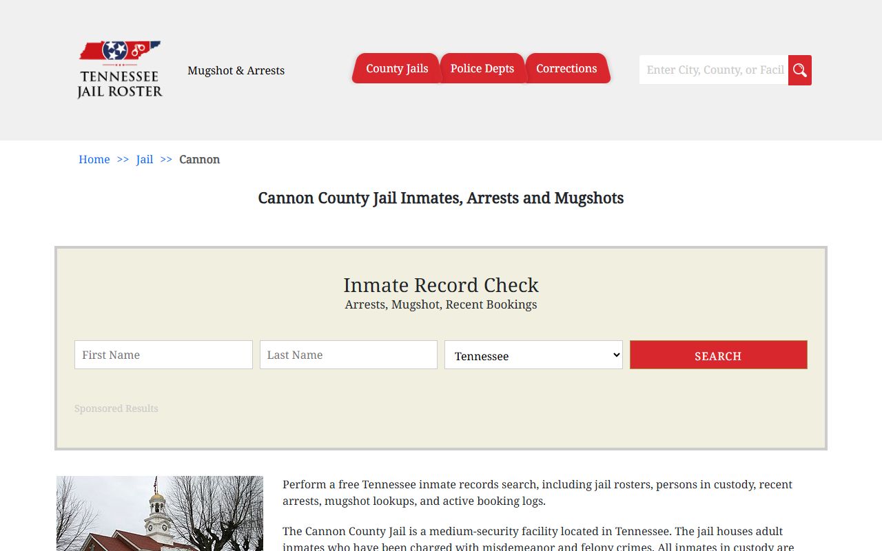 Cannon County Police Blotter jail information page