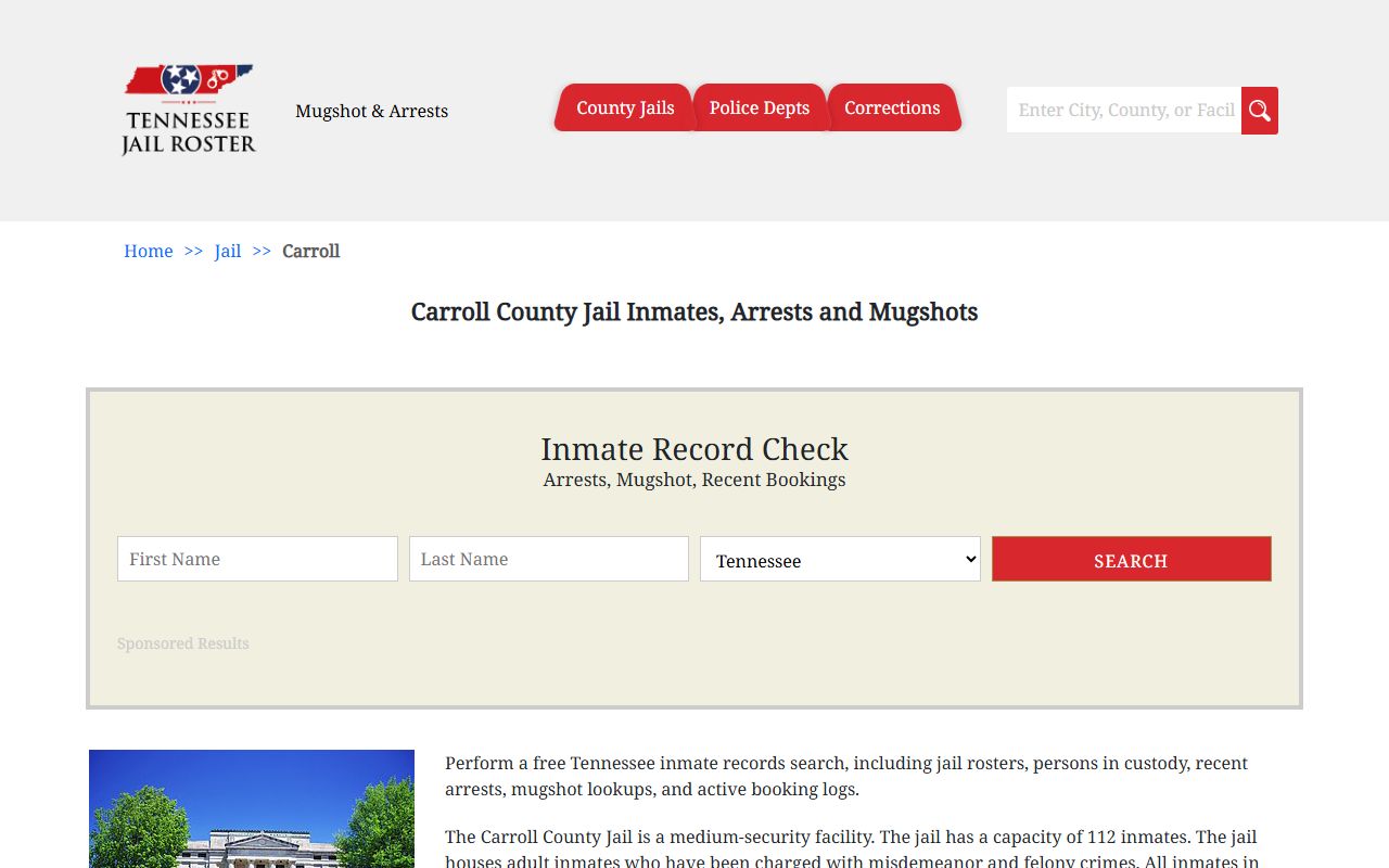 Carroll County Police Blotter jail information page
