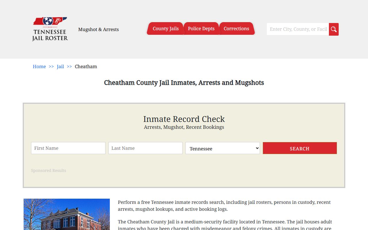 Cheatham County police blotter jail information page