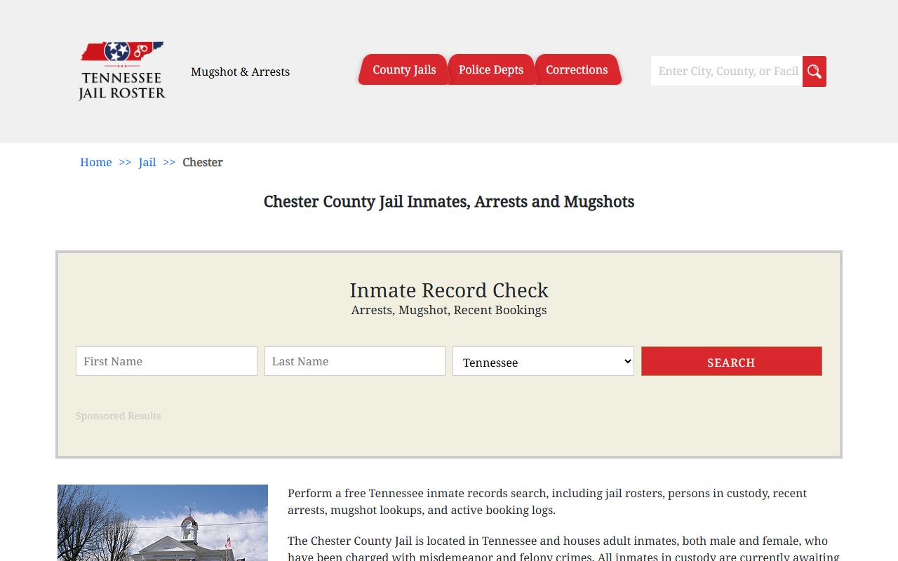 Chester County police blotter jail information page