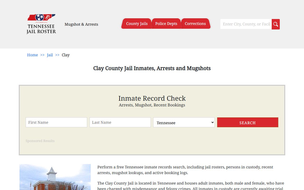 Clay County police blotter jail information page