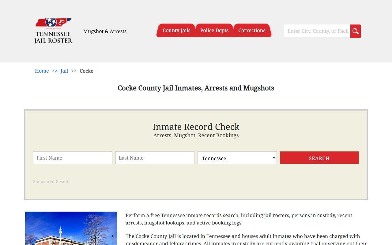 Cocke County Police Blotter jail information page