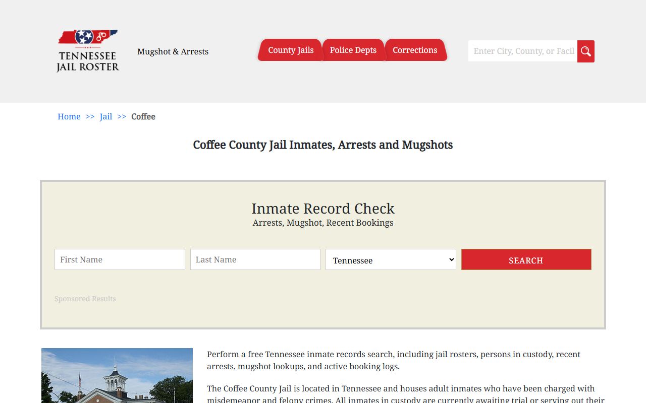 Coffee County Police Blotter jail information page