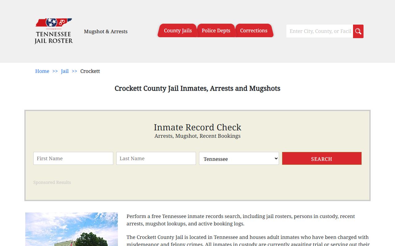 Crockett County police blotter jail information page