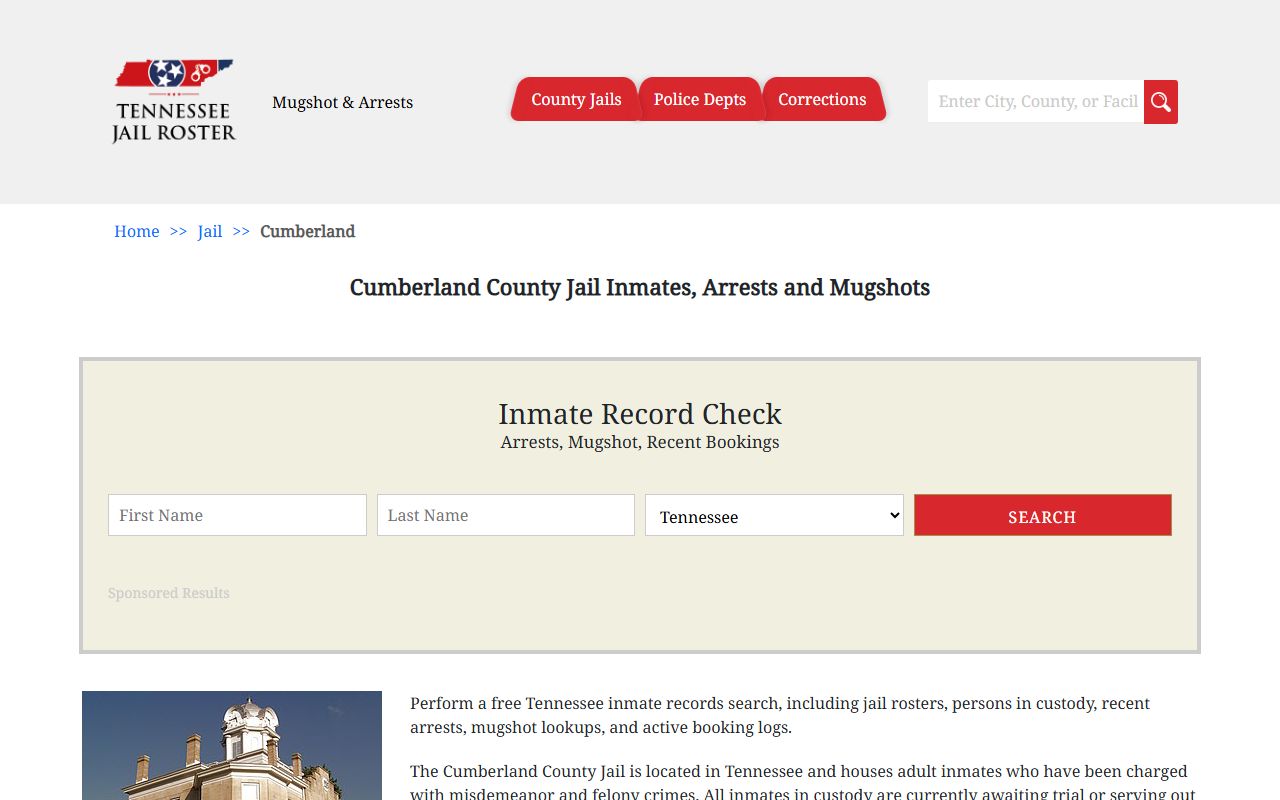 Cumberland County Police Blotter jail information page