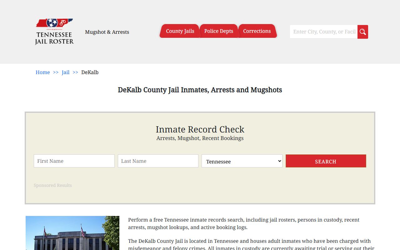 DeKalb County Police Blotter jail information page