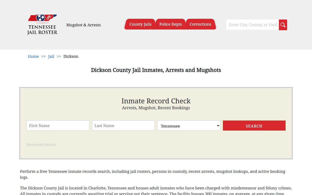 Dickson County police blotter jail information page