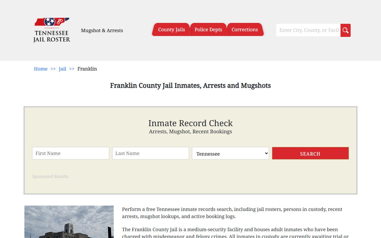 Franklin County police blotter jail information page