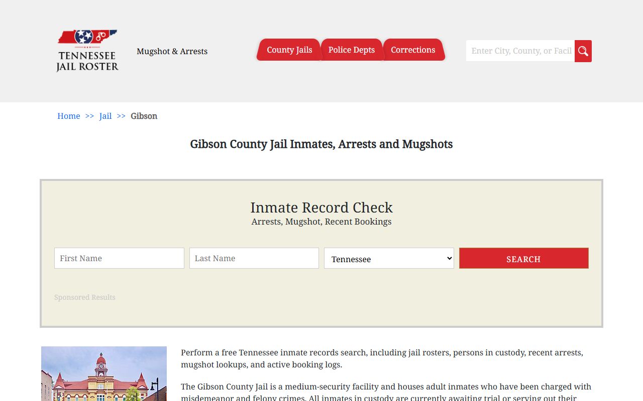 Gibson County police blotter jail information page