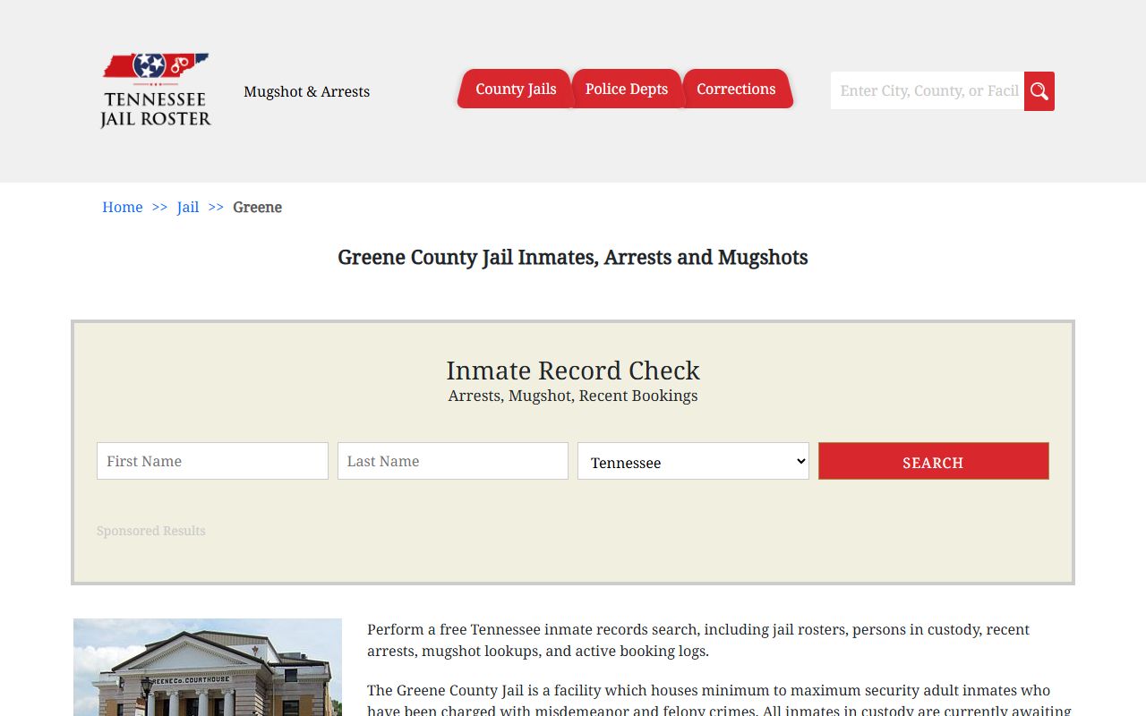 Greene County Police Blotter jail information page