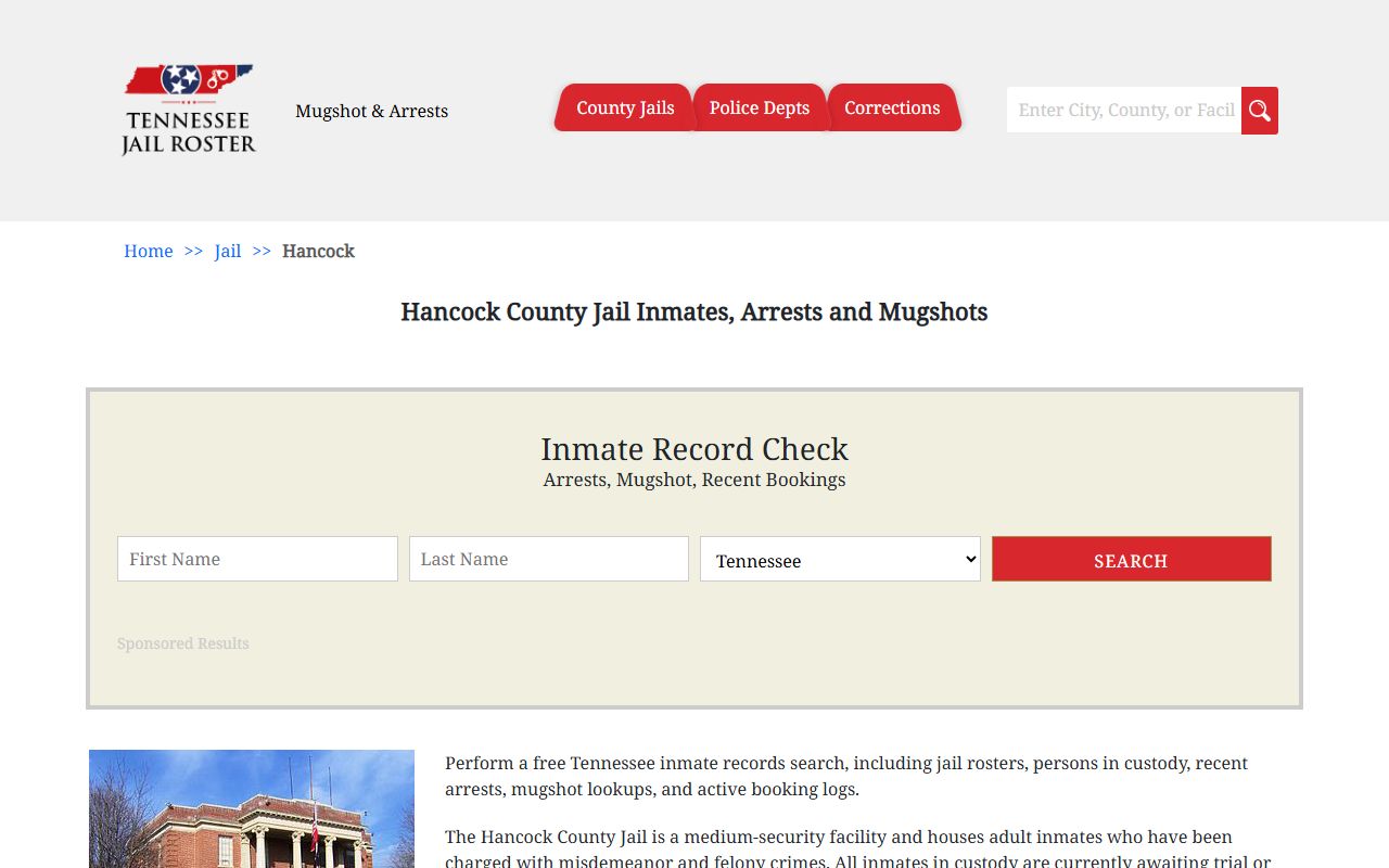 Hancock County police blotter jail information page
