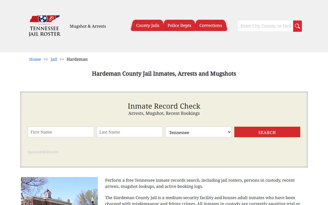 Hardeman County police blotter jail information page