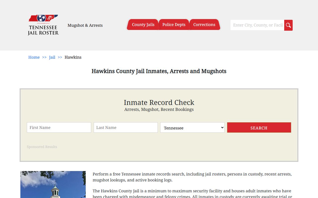 Hawkins County Police Blotter jail information page