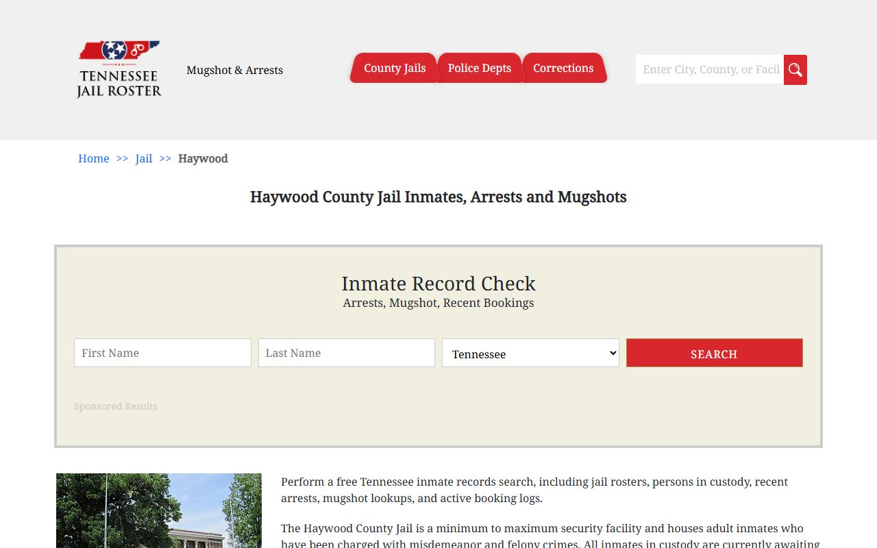Haywood County Police Blotter jail information page