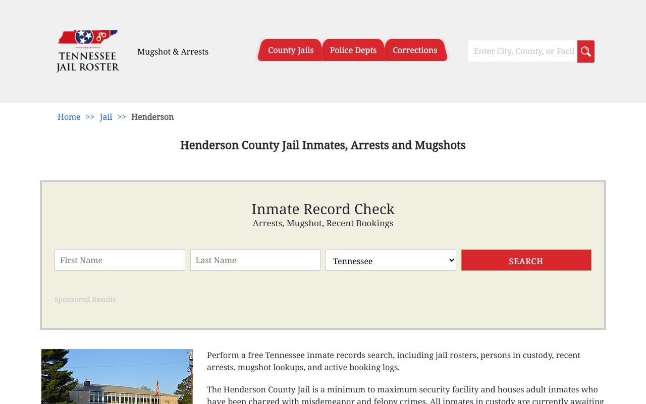 Henderson County police blotter jail information page
