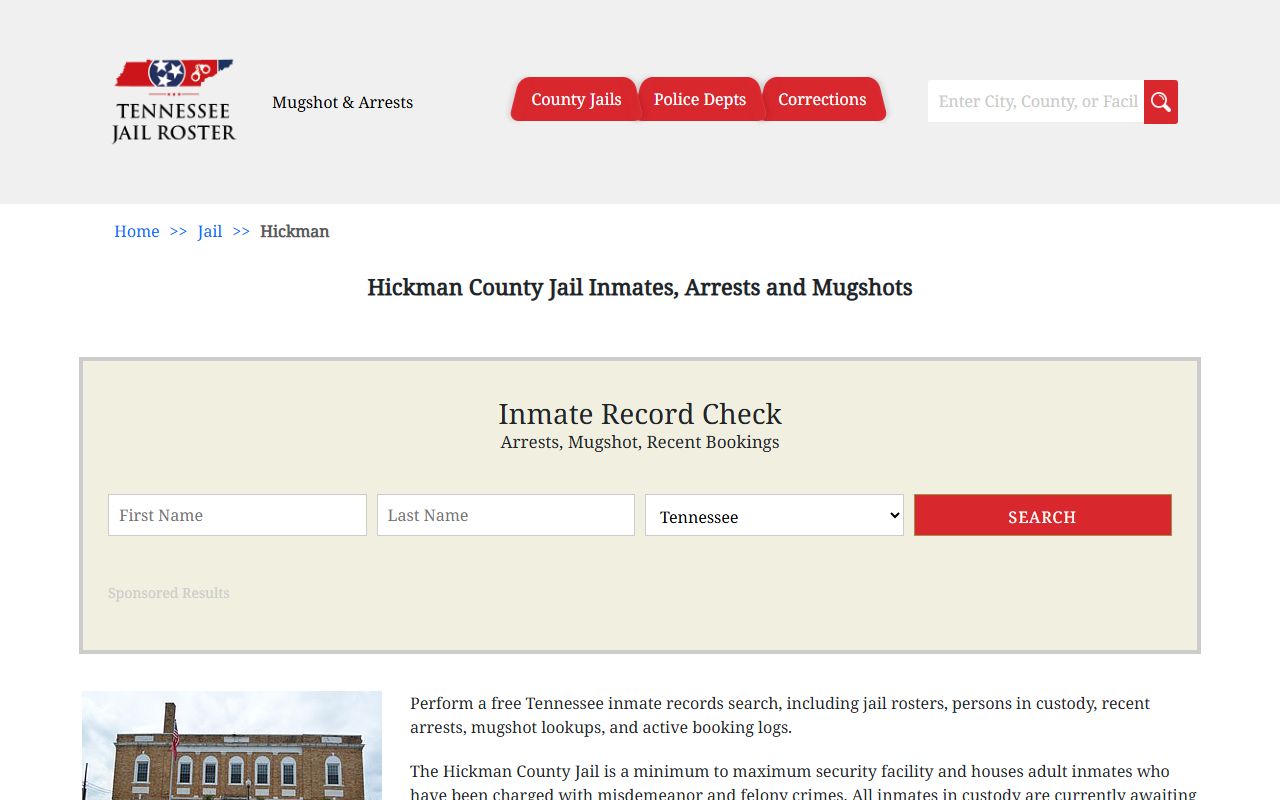 Hickman County police blotter jail information page