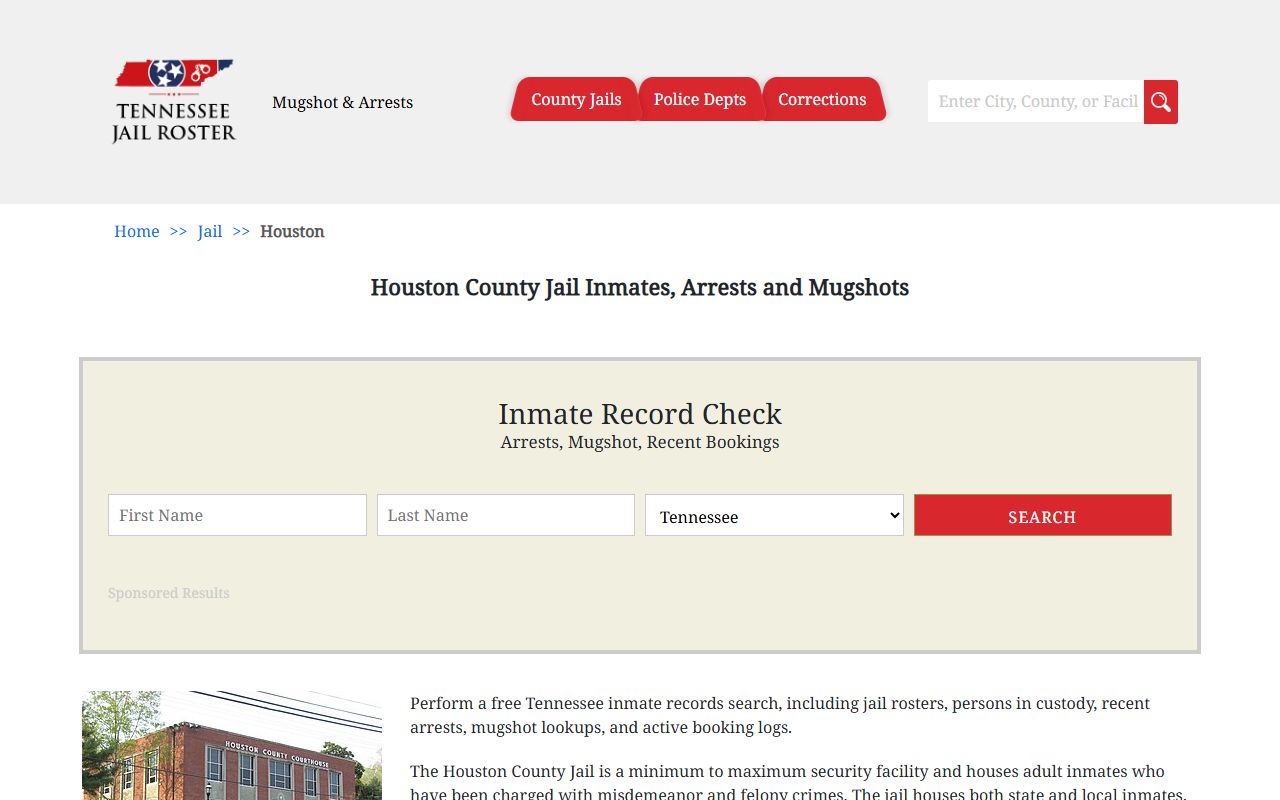 Houston County police blotter jail information page