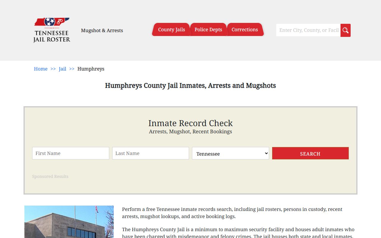 Humphreys County police blotter jail information page