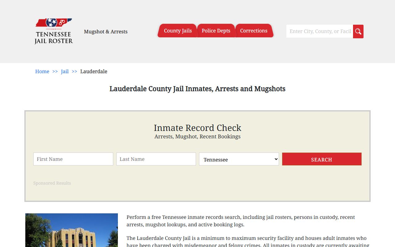 Lauderdale County Police Blotter jail information page