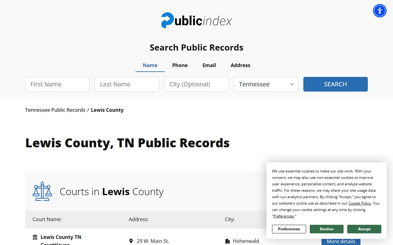 Lewis County Police Blotter public court records page