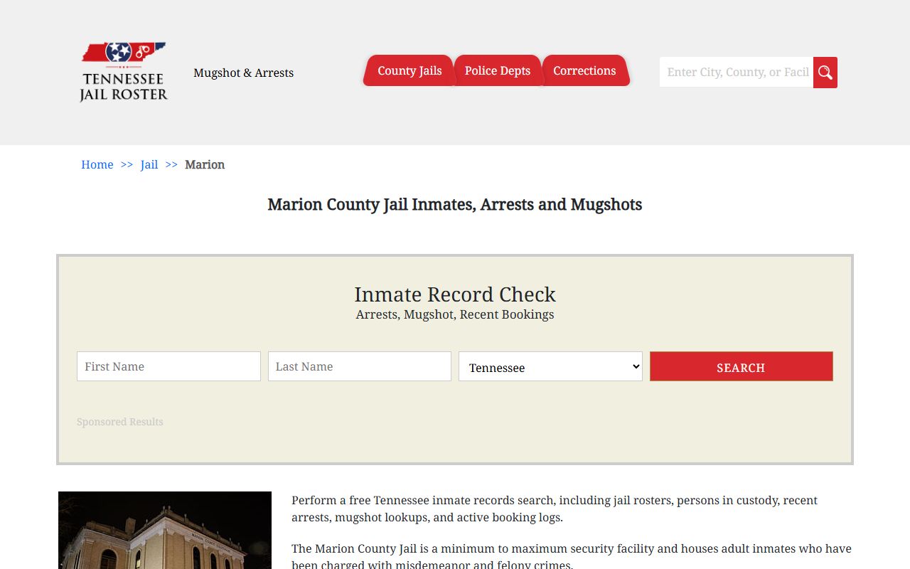 Marion County Police Blotter jail information page