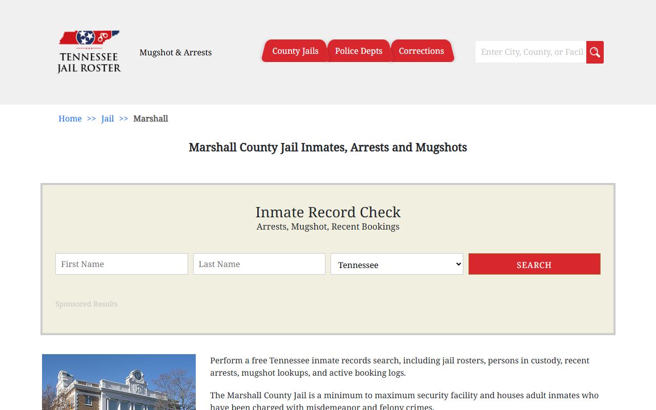 Marshall County Police Blotter jail information page