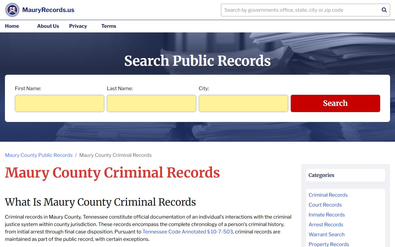 Maury County Police Blotter criminal records page