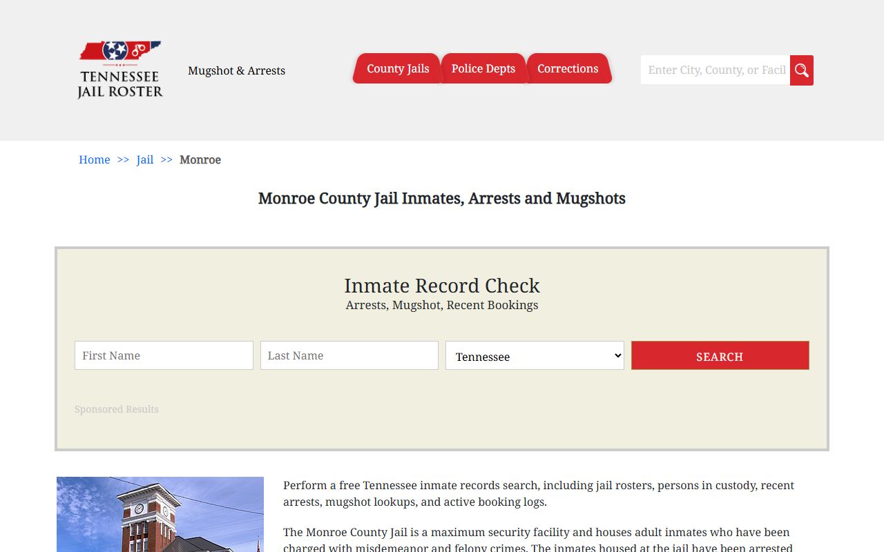 Monroe County Police Blotter jail information page