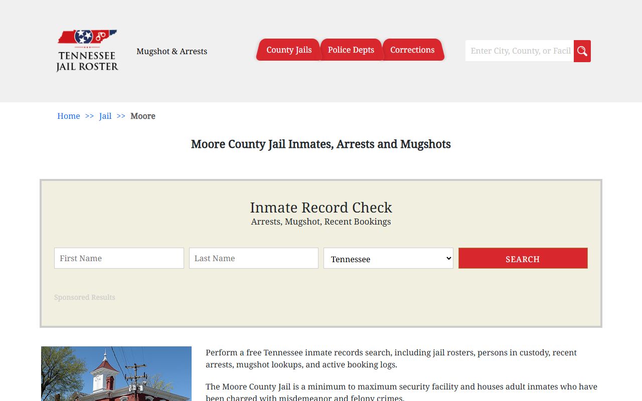 Moore County Police Blotter jail information page