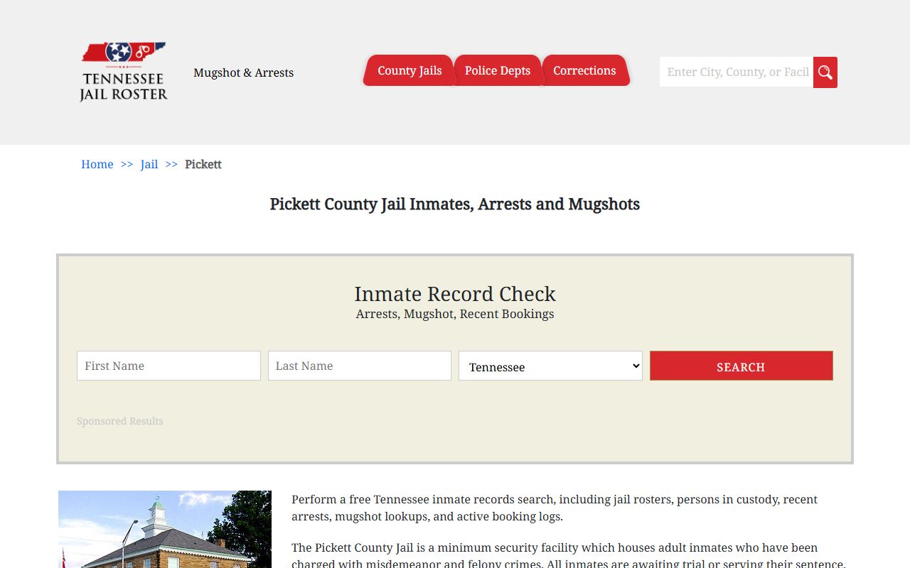 Pickett County Police Blotter jail information page