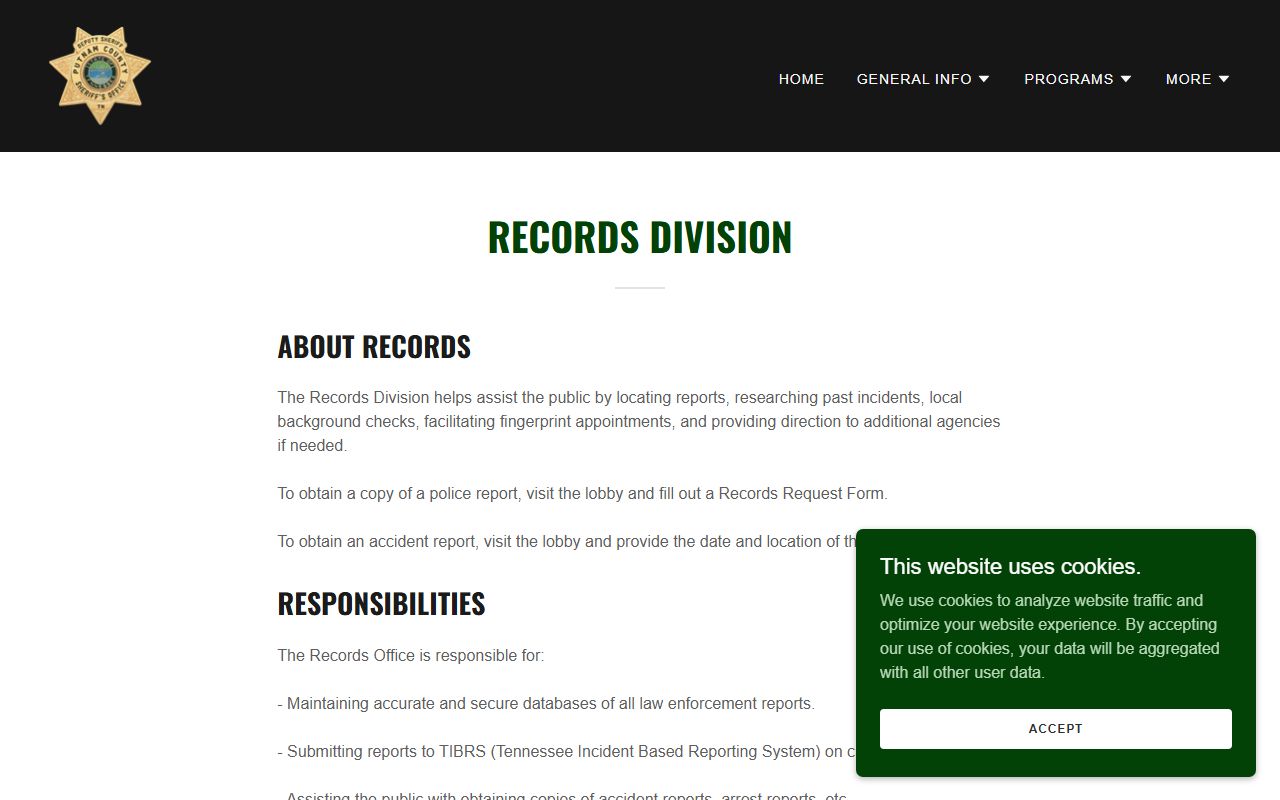 Putnam County Police Blotter records division page