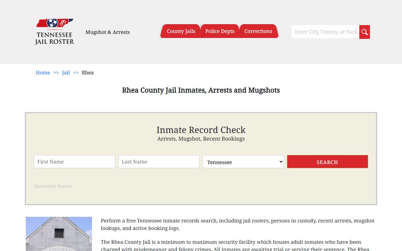 Rhea County Police Blotter jail information page