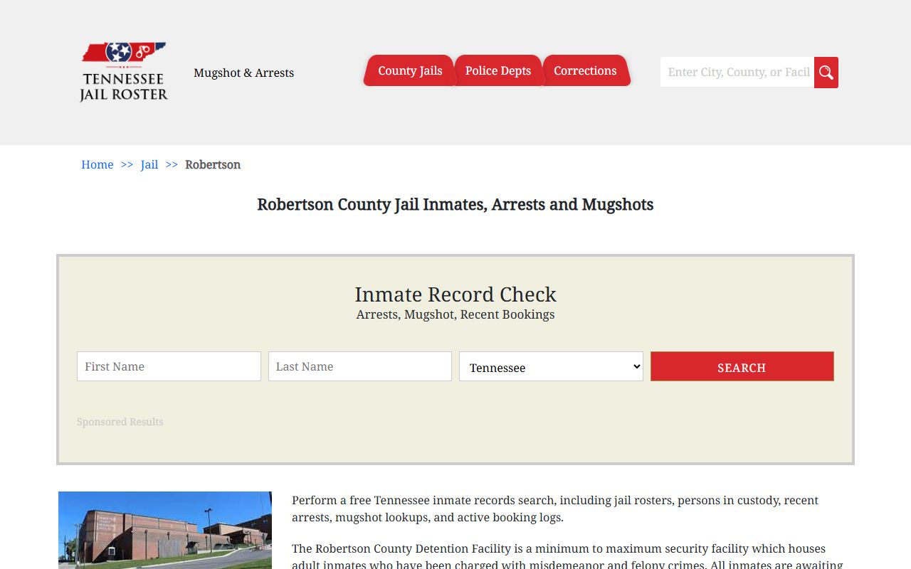 Robertson County Police Blotter jail information resource