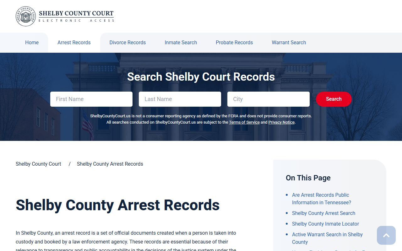 Shelby County police blotter arrest record and court search page