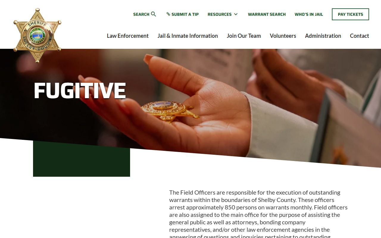 Shelby County police blotter fugitive division and warrant search