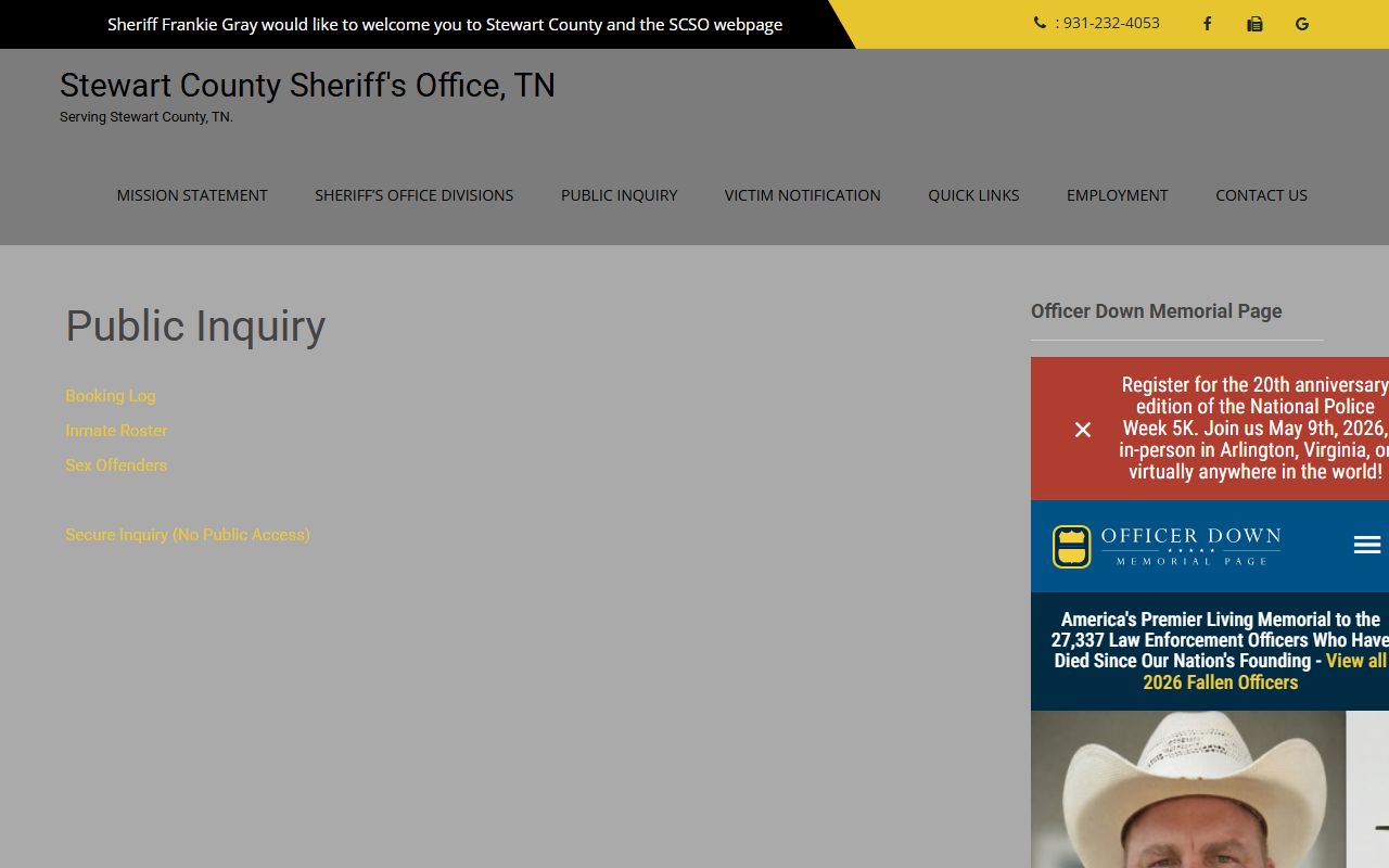 Stewart County Police Blotter public inquiry portal