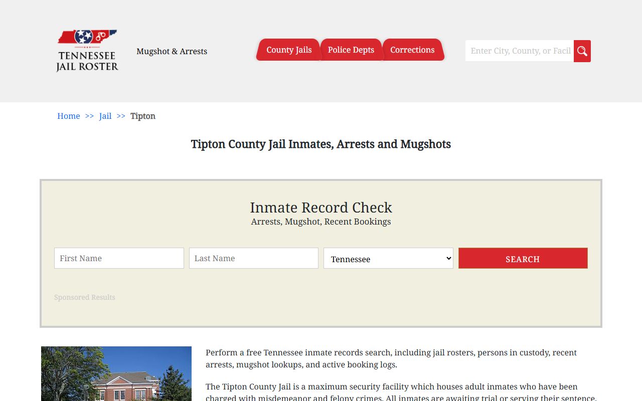 Tipton County Police Blotter jail information page