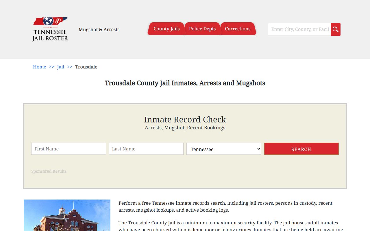 Trousdale County Police Blotter jail information page