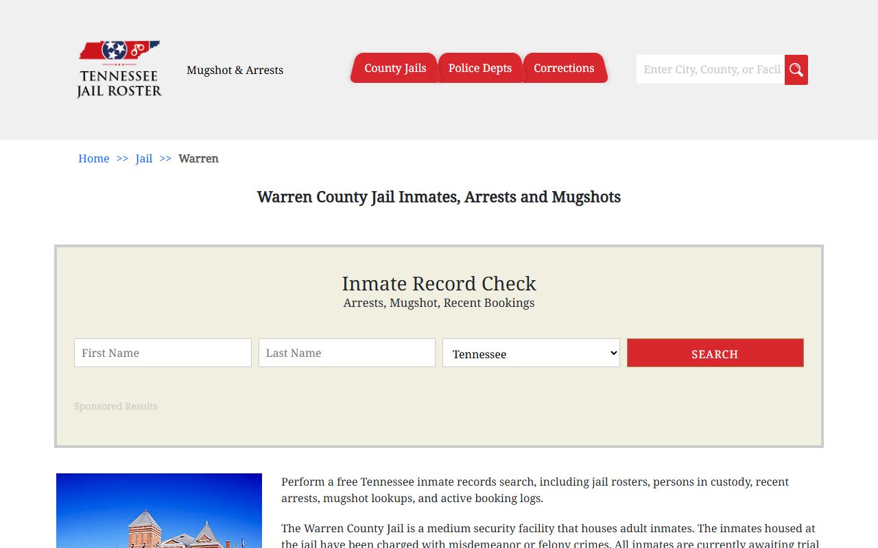 Warren County Police Blotter jail information page