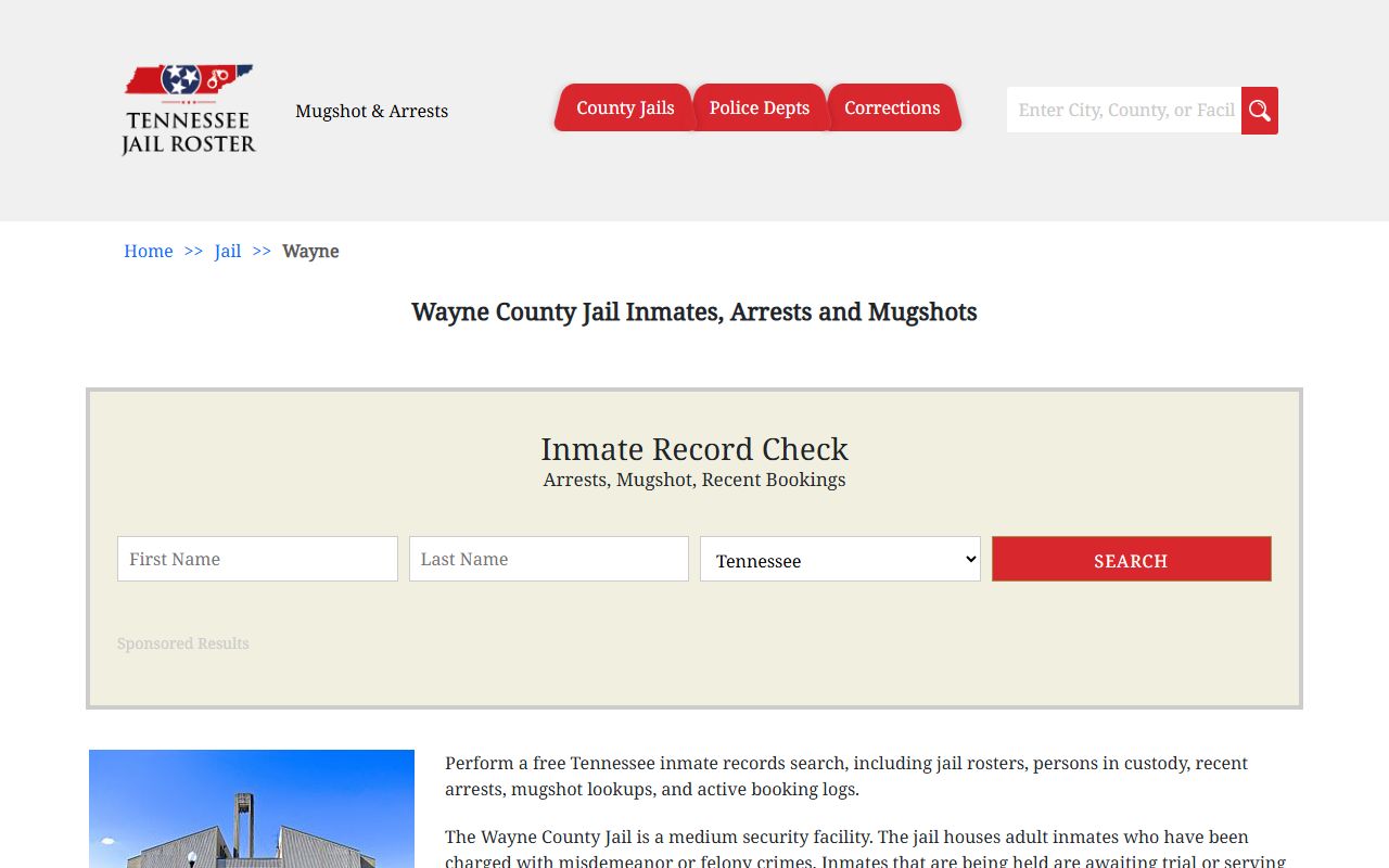 Wayne County Police Blotter jail information page