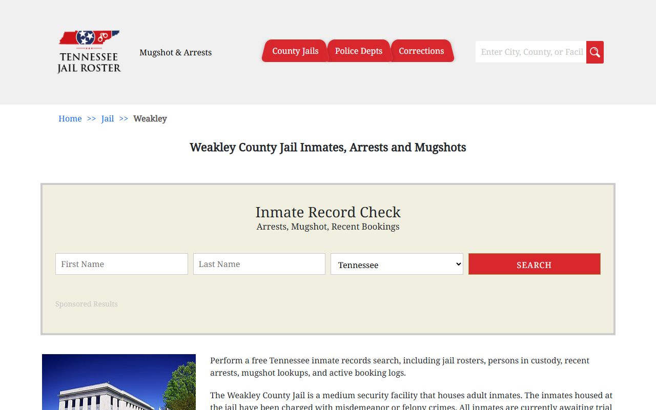Weakley County Police Blotter jail information page