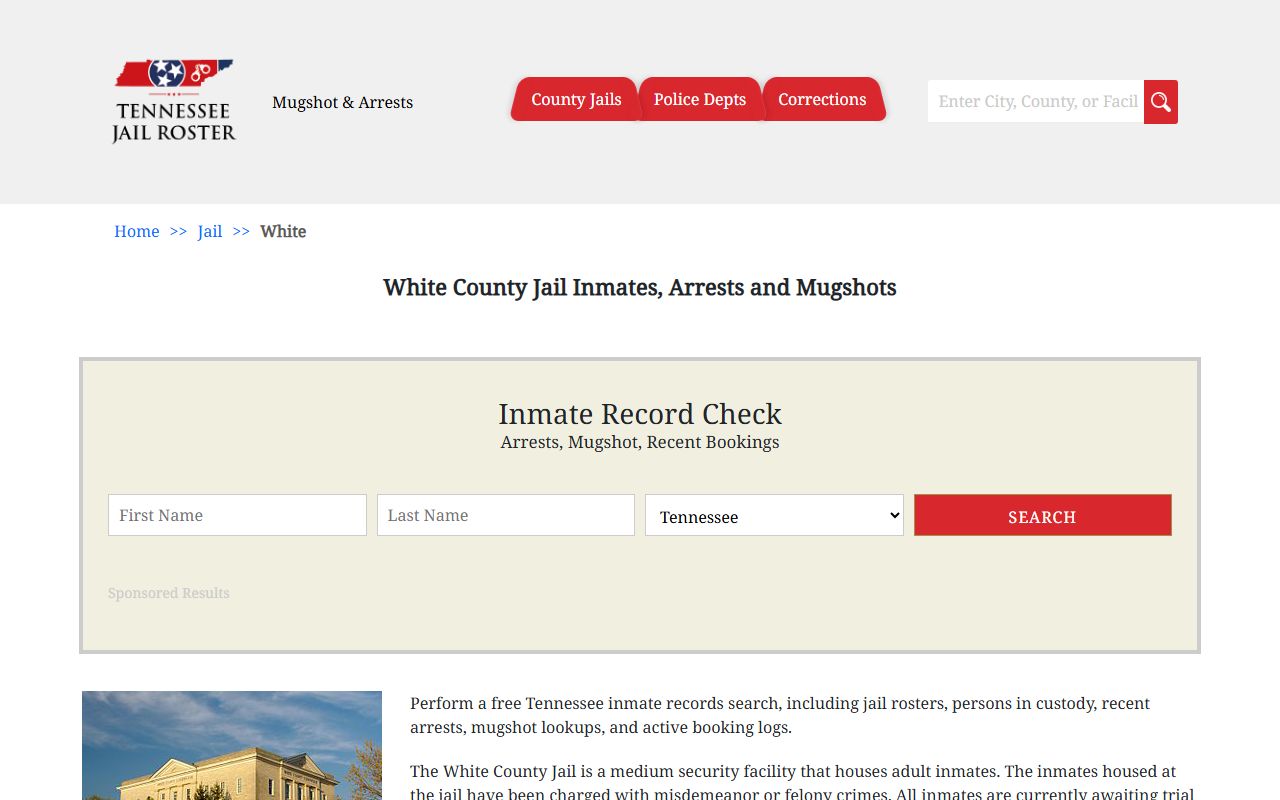 White County Police Blotter jail information page
