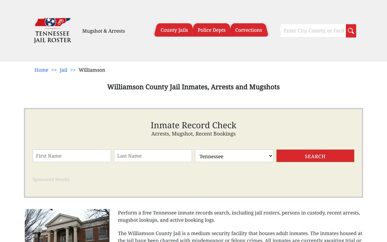 Williamson County Police Blotter jail information page