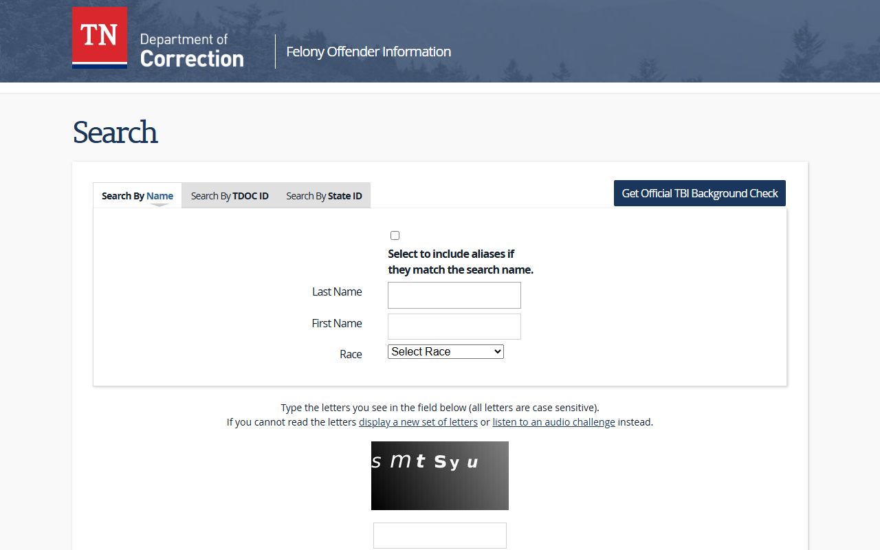 Tennessee police blotter felony offender lookup search page